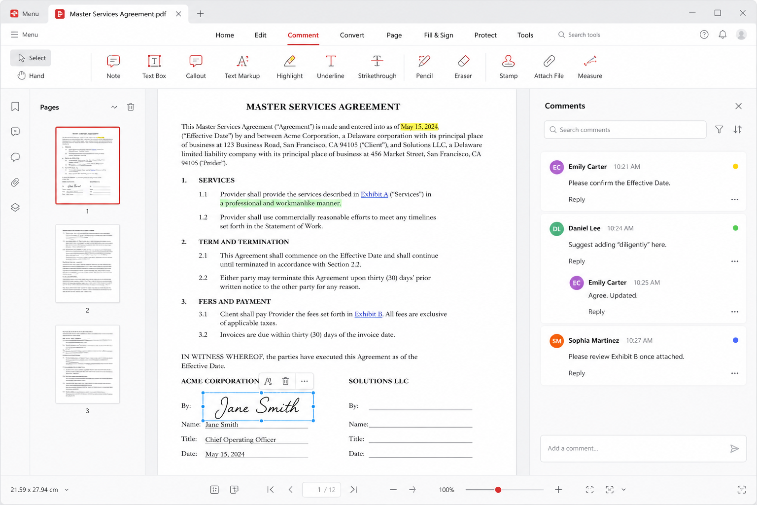 PDF editor with comments